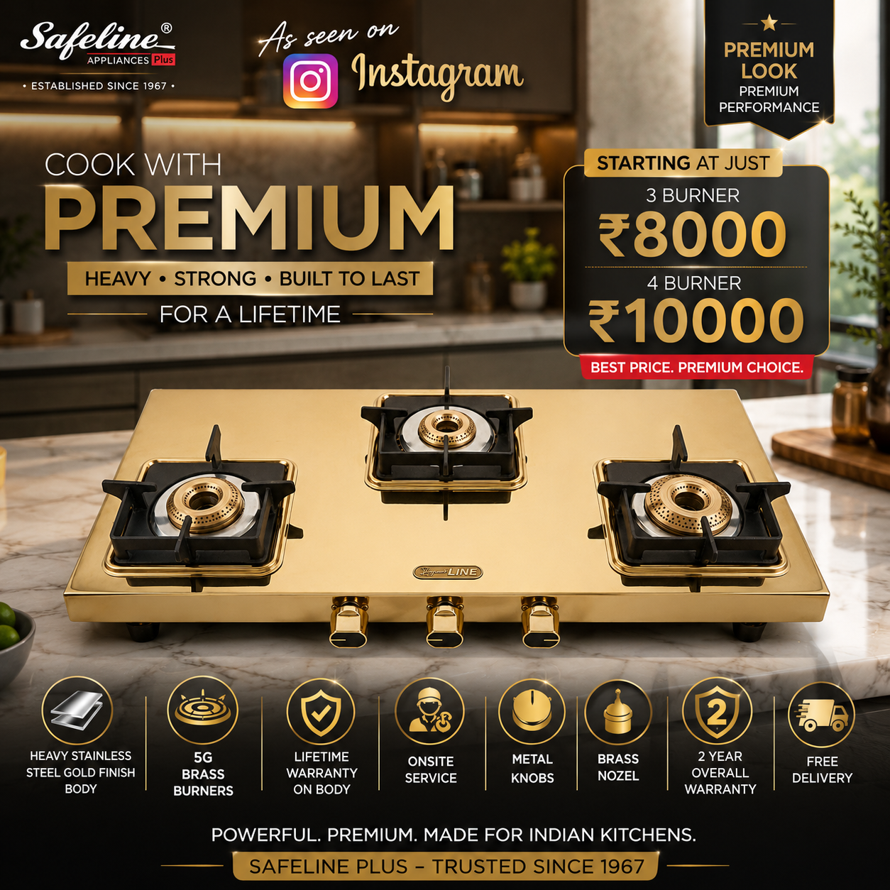 Premium Golden Stainless steel (as seen on Instagram)