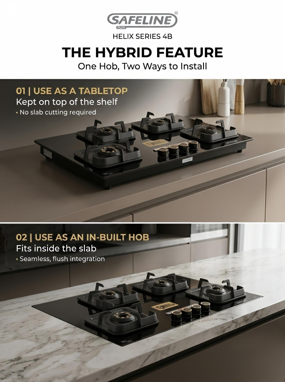 4-Burner Built-In Hob, 8mm Toughened Glass, Auto Ignition