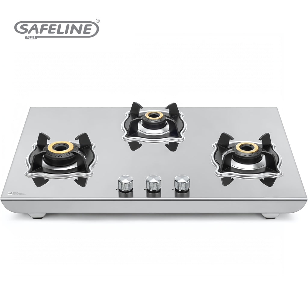 3 burner bahubali 2mm stainless steel hobtop auto ignition gas stove with 5 years overall warranty