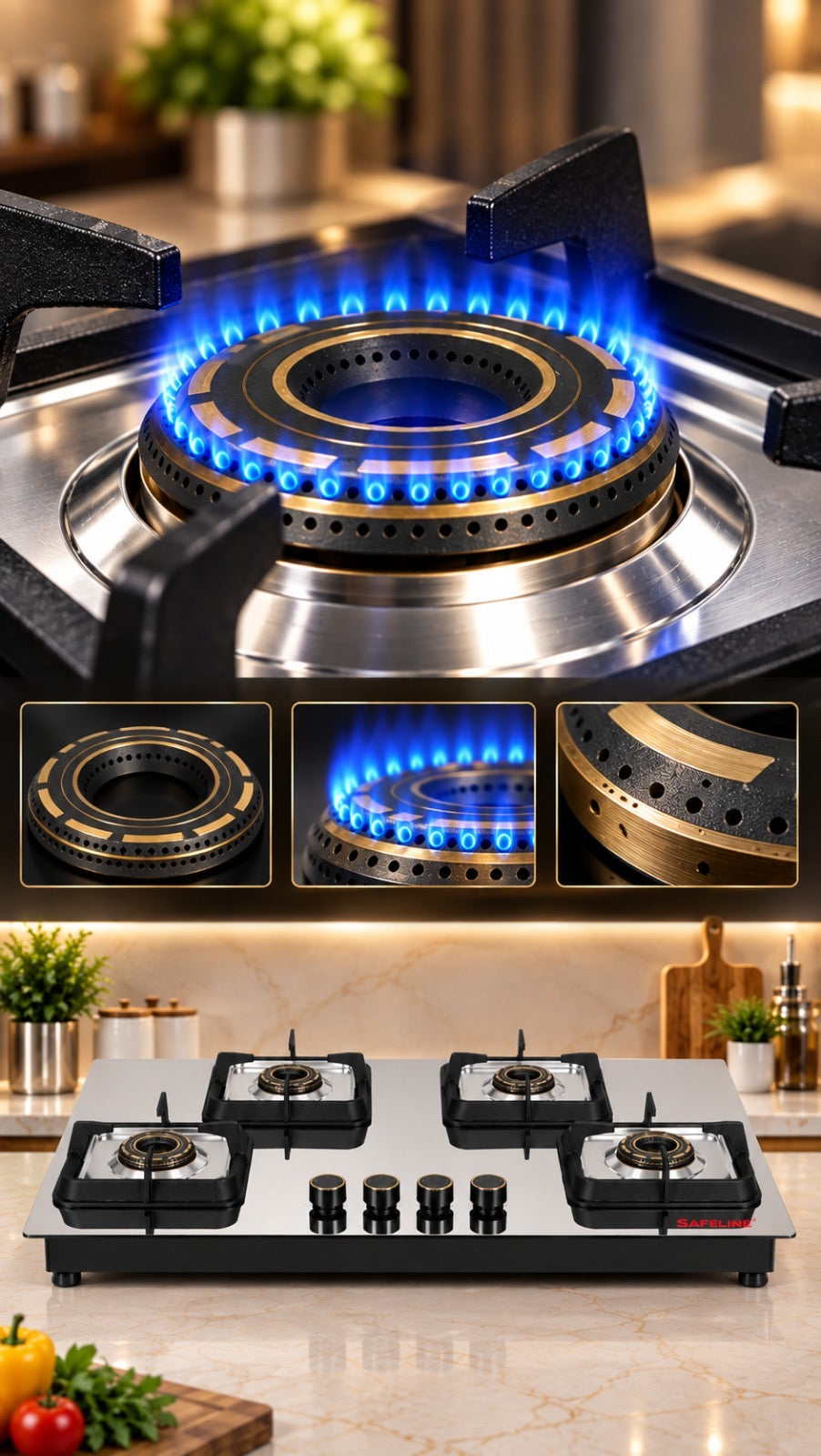 Safeline Plus 4br Alex series stainless steel built in hob automatic