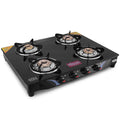 4 burner glass gas stove with 1 year warranty and brass burners