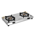 2 burner stainless steel slim design heavy body brass burner. 1 year warranty.