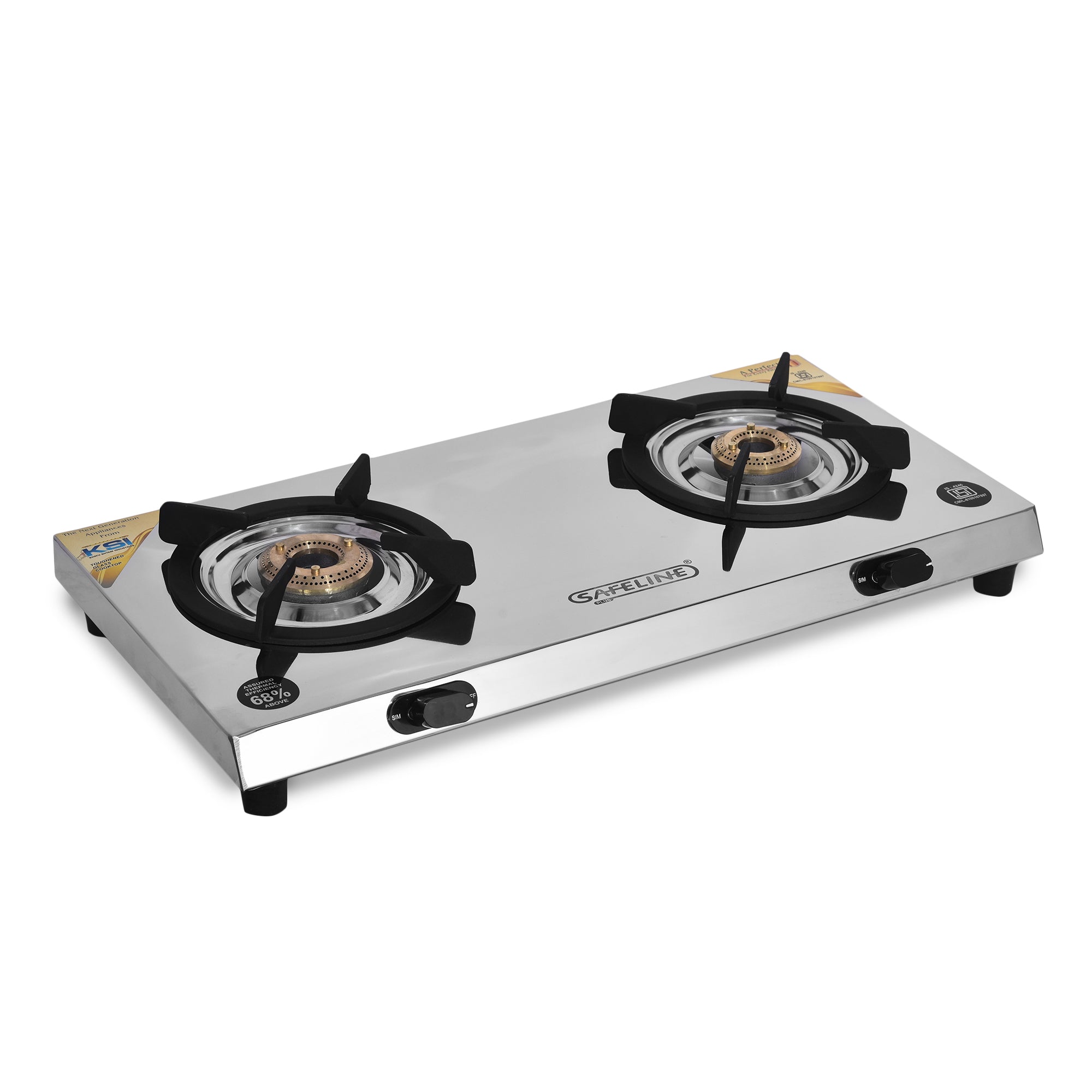 2 burner stainless steel slim design heavy body brass burner. 1 year warranty.