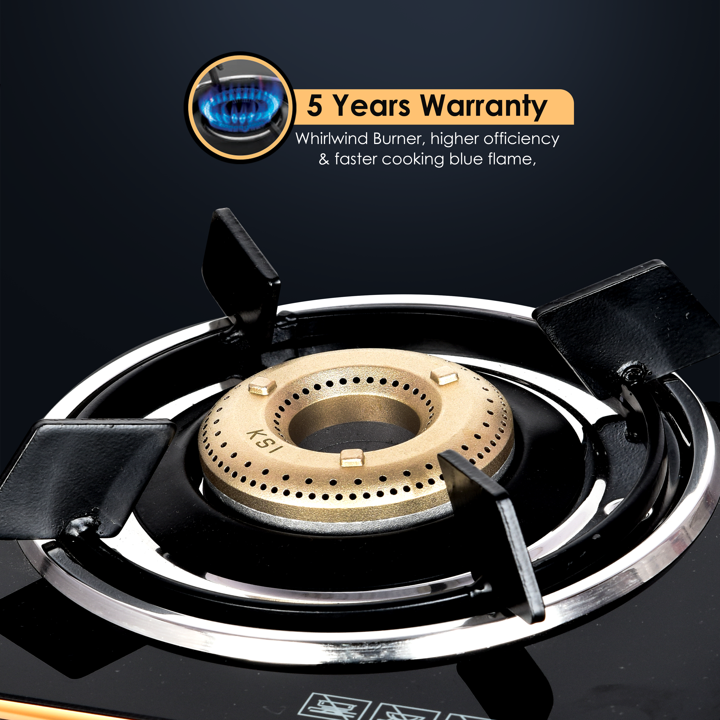 3 burner olivia series premium edge guard gas stove with 2 years warranty (manual ignition)