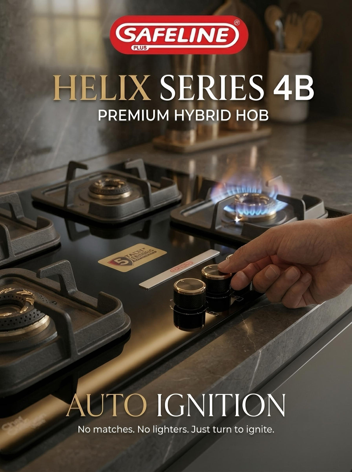 4-Burner Built-In Hob, 8mm Toughened Glass, Auto Ignition