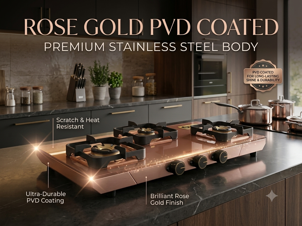 Safeline Plus Astor Series 3 Burner Gas Stove – Rose Gold Stainless Steel