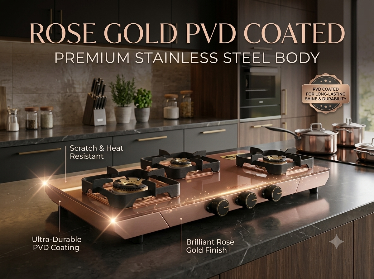 Safeline Plus Astor Series 3 Burner Gas Stove – Rose Gold Stainless Steel
