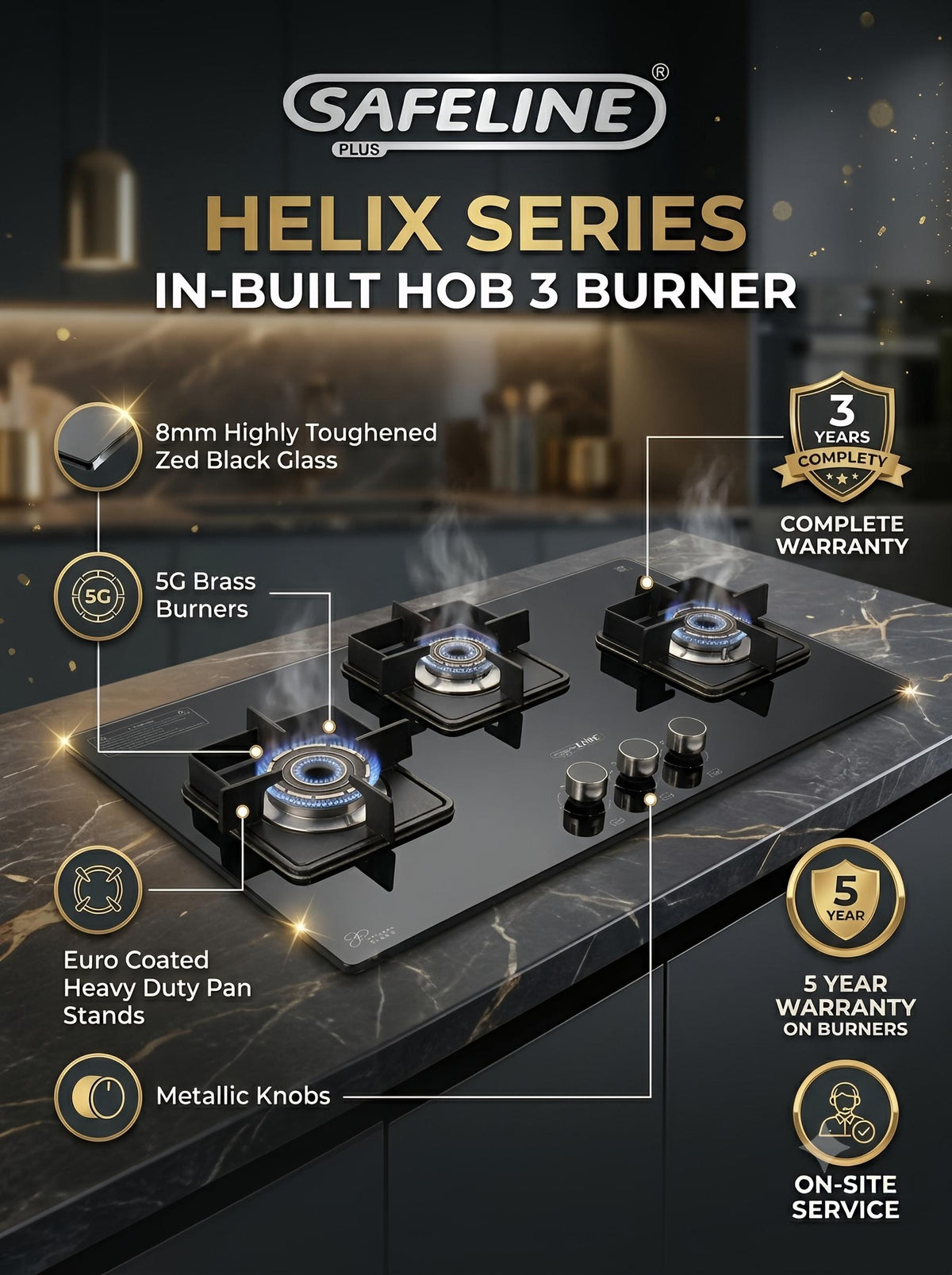 3b built in hob black glass