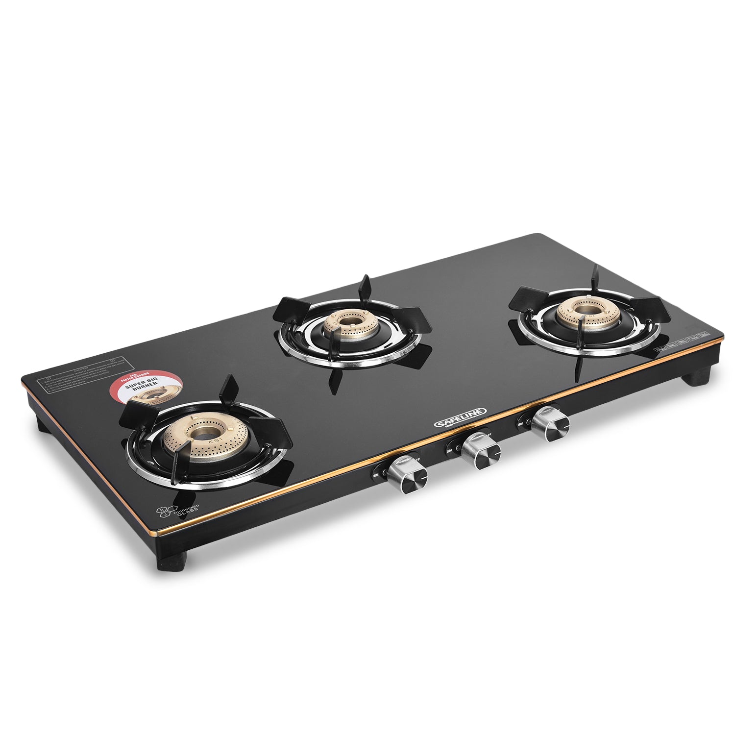 3 burner olivia series premium edge guard gas stove with 2 years warranty (manual ignition)