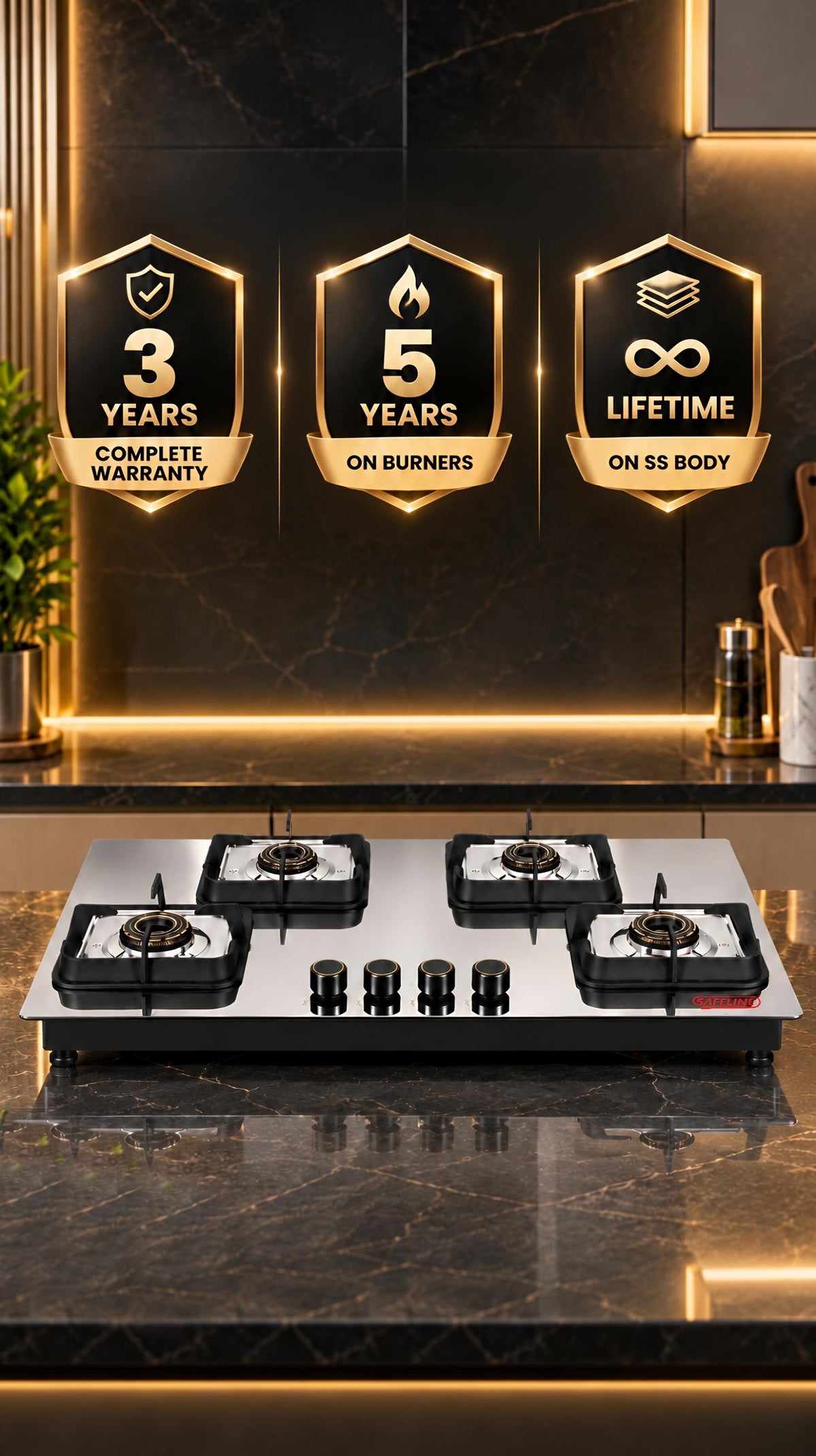 Safeline Plus 4br Alex series stainless steel built in hob automatic
