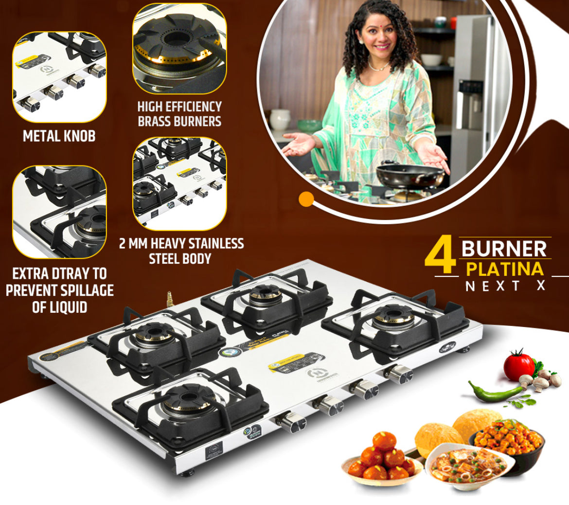 Safeline Plus 2mm trident series 4 burner cooktop. (3 years warranty)