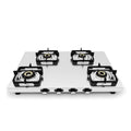 4 burner 2mm stainless steel cooktop with forged brass burners and heavy duty pan stands. 3 years overall complete warranty.