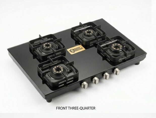 4 BURNER 2MM BLACK TITANIUM STAINLESS STEEL GAS COOKTOp. PREMIUM 5G BRASS BURNERS. MANUAL IGNITION