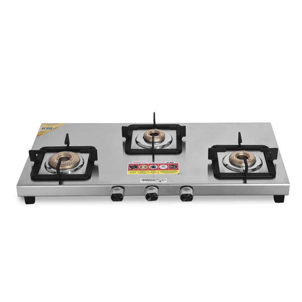 Safeline Plus 3 burner trident series 2mm stainless steel gas stove (2 years overall warranty)
