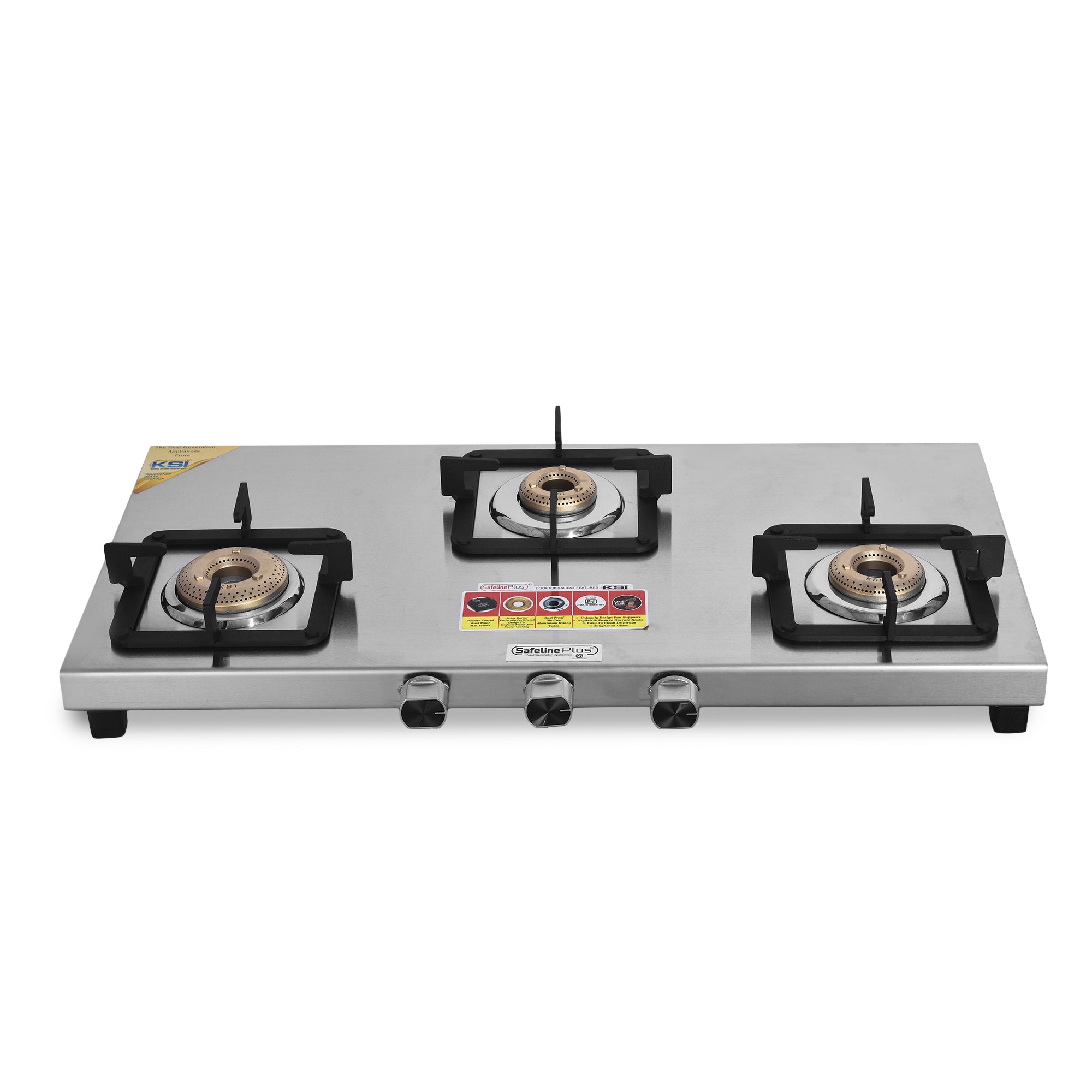 Safeline Plus 3 burner trident series 2mm stainless steel gas stove (2 years overall warranty)