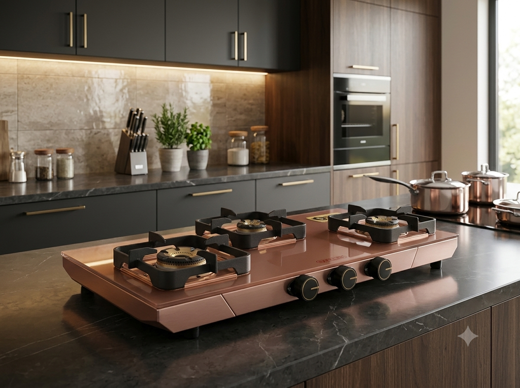 Safeline Plus Astor Series 3 Burner Gas Stove – Rose Gold Stainless Steel