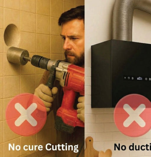 Safeline Cube Plug & Go chimney 60cm. Bldc motor. No need of core cutting. 1500cmh suction power. 5 year warranty on motor