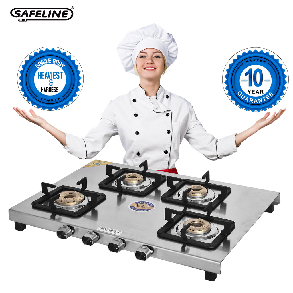 Safeline Plus 4 burner trident series 2mm stainless steel gas cooktop (lifetime warranty on body)