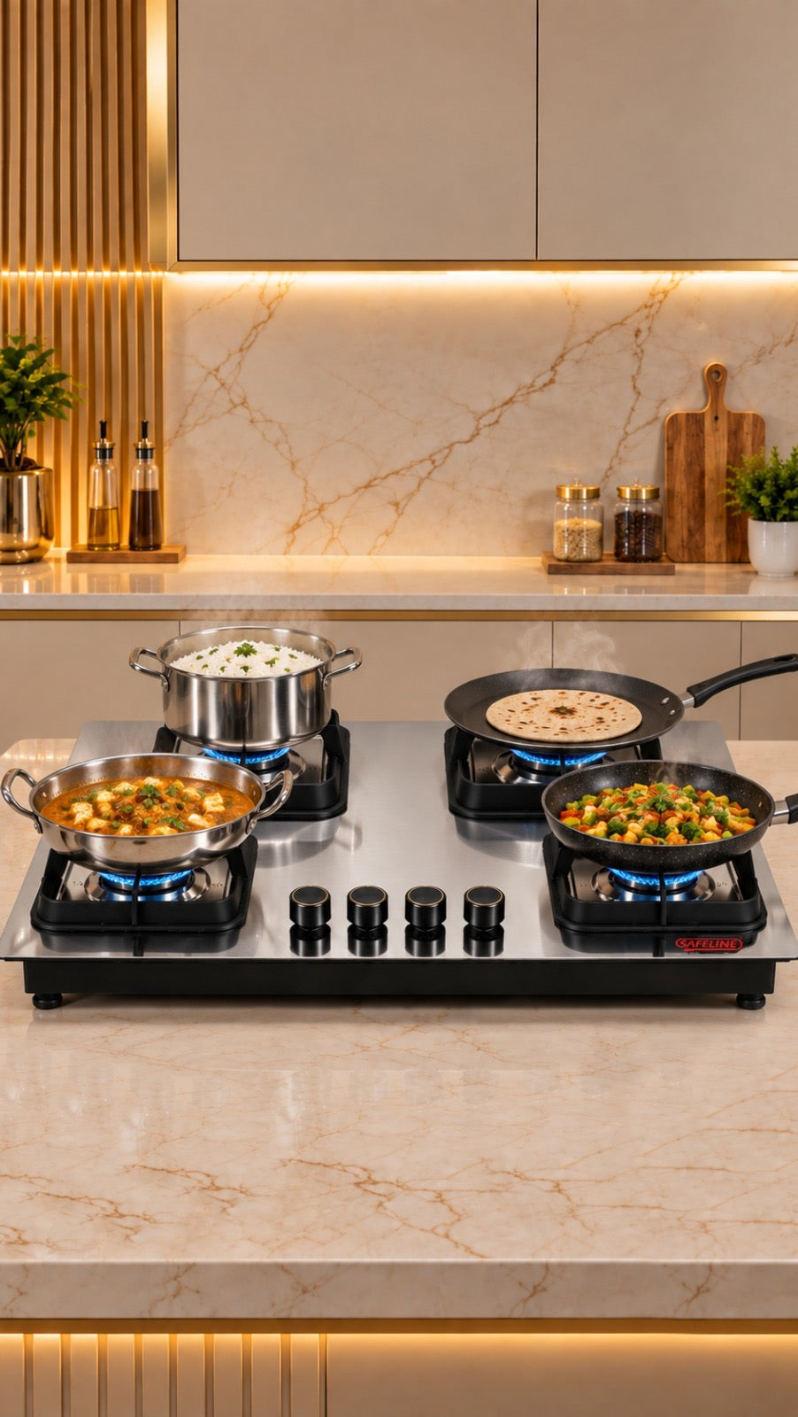 Safeline Plus 4br Alex series stainless steel built in hob automatic