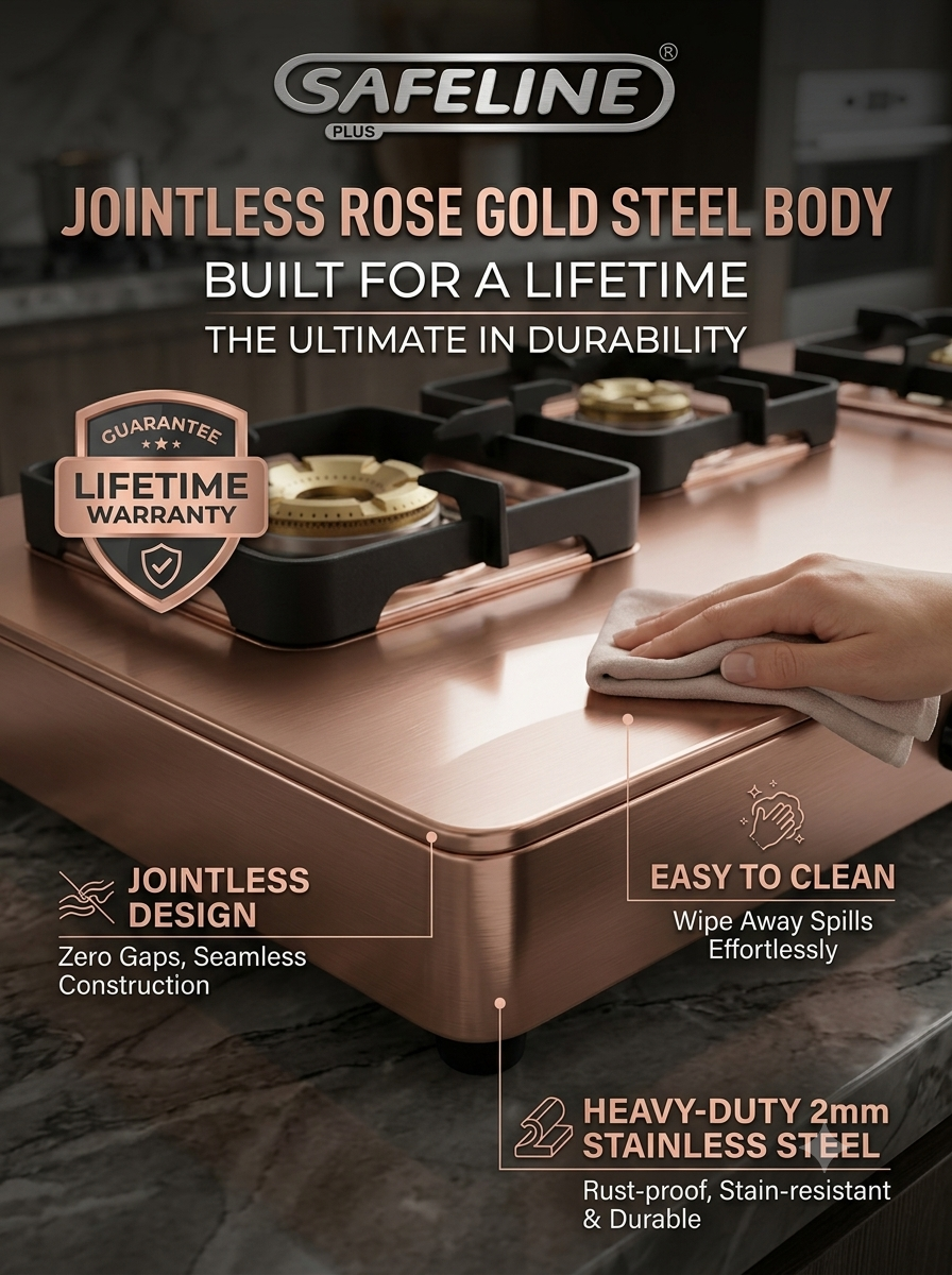 Safeline Plus Astor Series 3 Burner Gas Stove – Rose Gold Stainless Steel