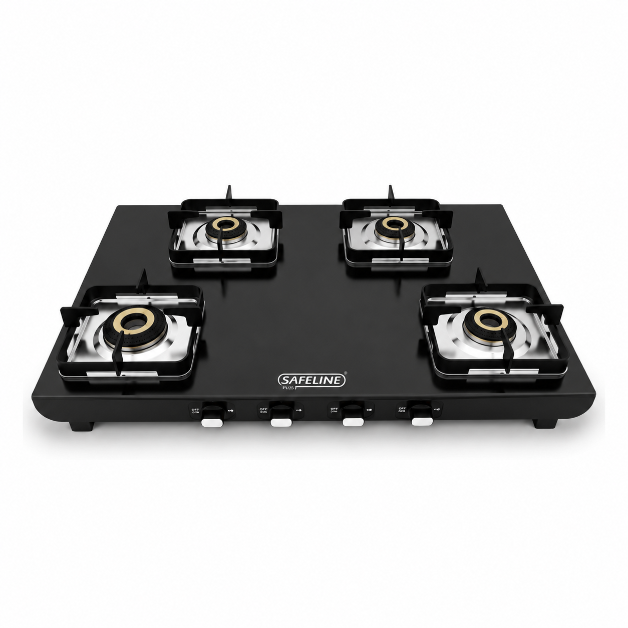 4 BURNER 2MM BLACK TITANIUM STAINLESS STEEL GAS COOKTOp. PREMIUM 5G BRASS BURNERS. MANUAL IGNITION