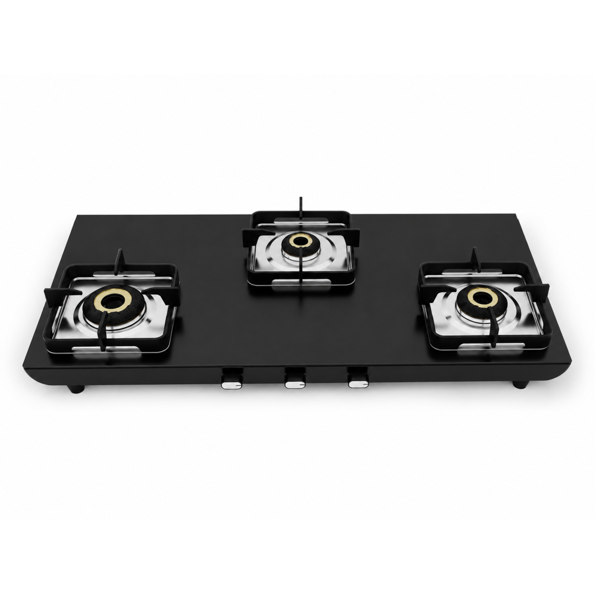 3 Burner 2mm Black Titanium Stainless steel Gas Cooktop. Premium 5G brass burners. Manual Ignition