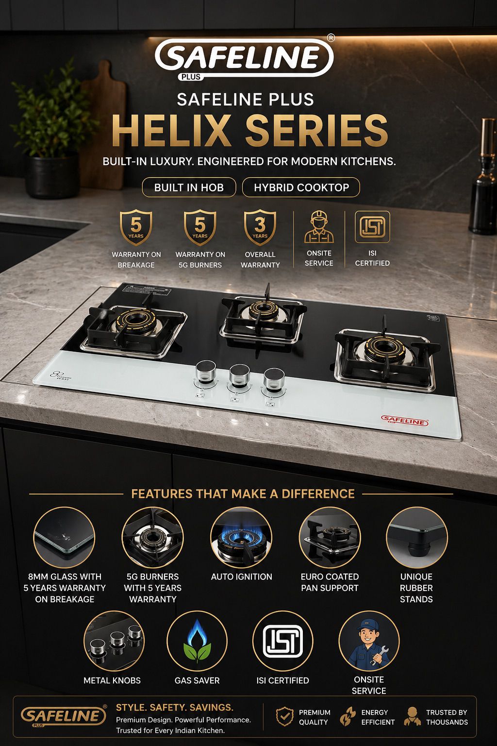 3b alex series (black n white) builtin hob automatic